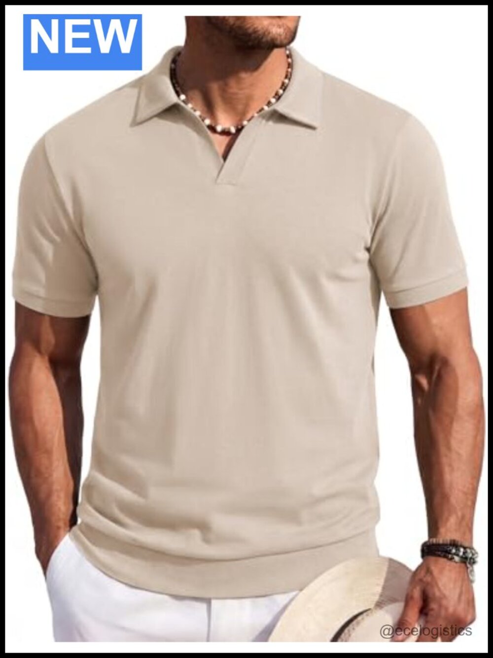 Men's Lightweight Cotton V-Neck Short Sleeve Polo Sweater Summer